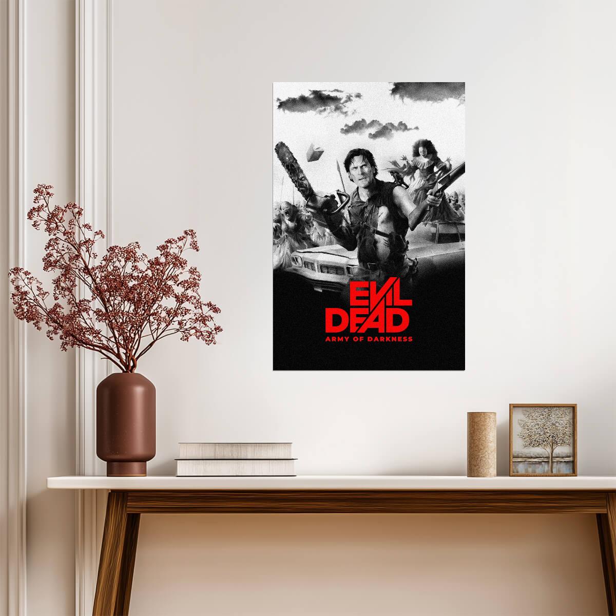 Army of Darkness Movie Poster | Ash and the Necronomicon in Black and White - Movies & TV Poster