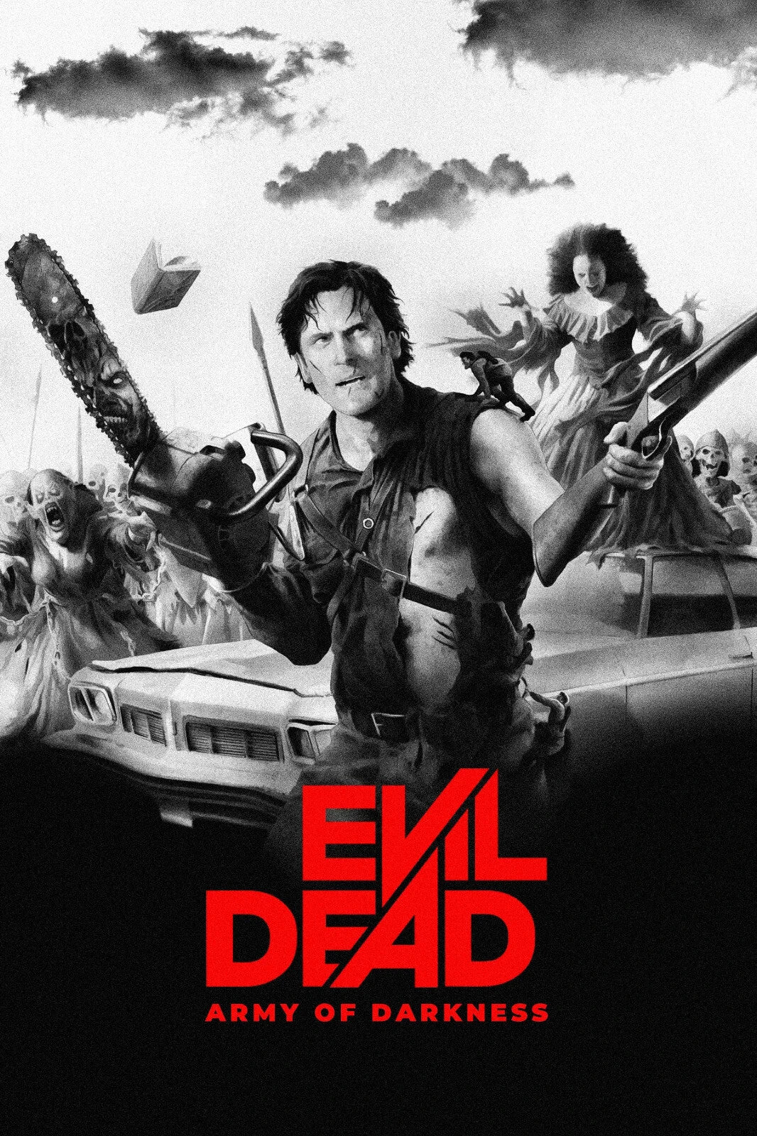 Army of Darkness Movie Poster | Ash and the Necronomicon in Black and White - Movies & TV Poster