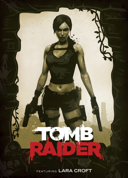 Tomb Raider Poster | Lara Croft with Dual Pistols | Sepia Illustration - Video Games Poster