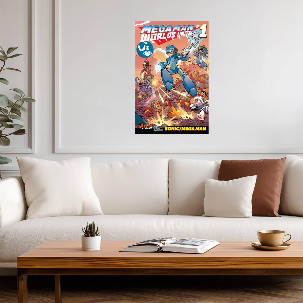 Mega Man Poster | Worlds Unite Issue 1 | Comic Cover Art - Graphic & Art Poster
