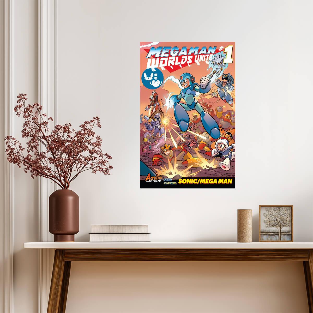 Mega Man Poster | Worlds Unite Issue 1 | Comic Cover Art - Graphic & Art Poster