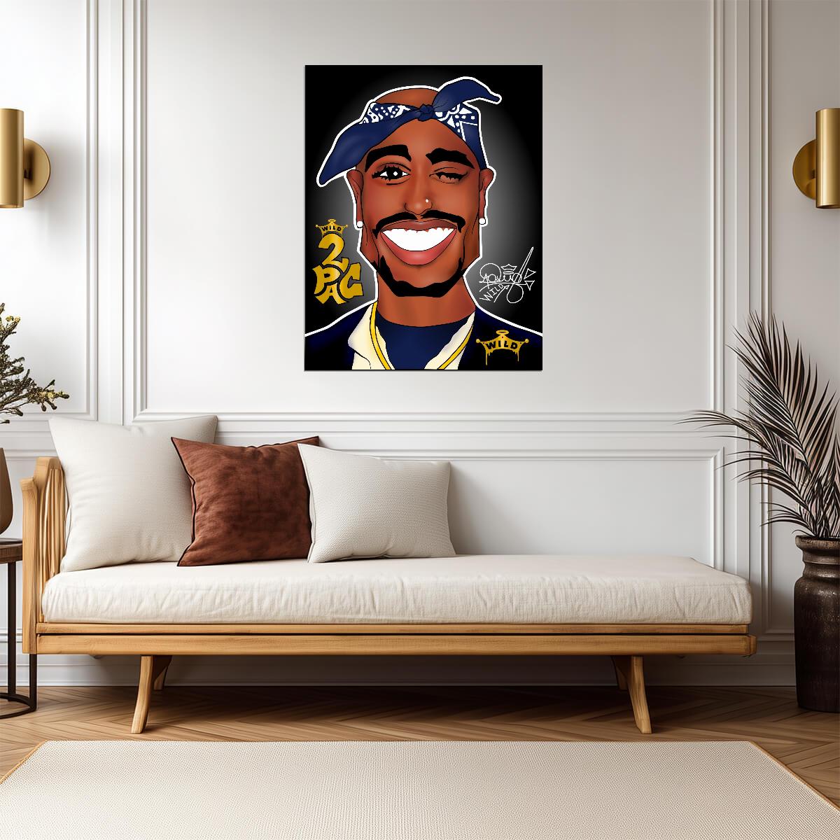 2Pac Cartoon Poster | Blue and Yellow Rapper Illustration - Music Poster