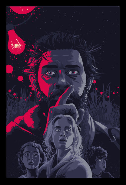 A Quiet Place Poster | Abbott Family Portraits | Purple Horror Illustration - Movies & TV Poster