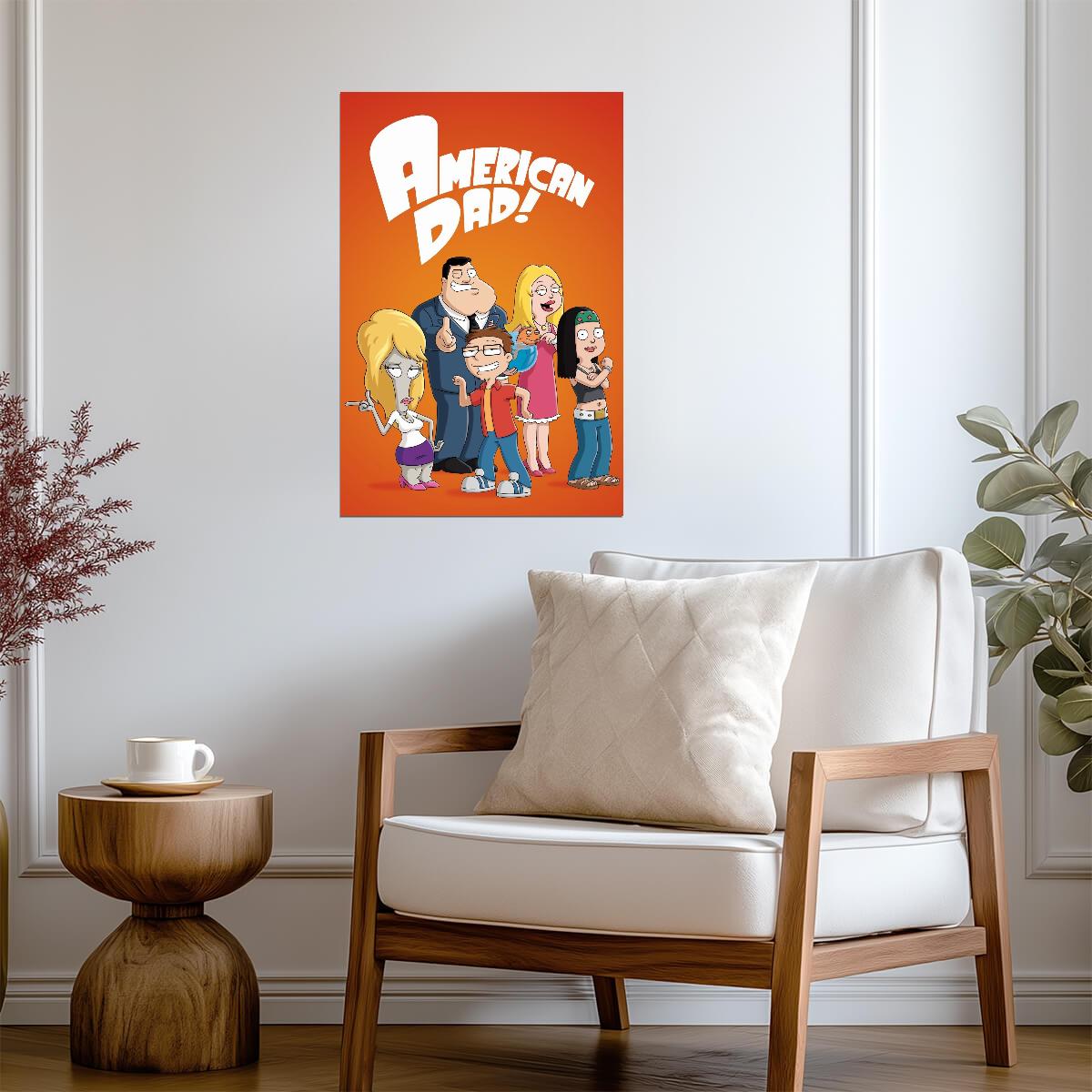 American Dad Poster | Smith Family | Cartoon Illustration on Orange Background - Movies & TV Poster