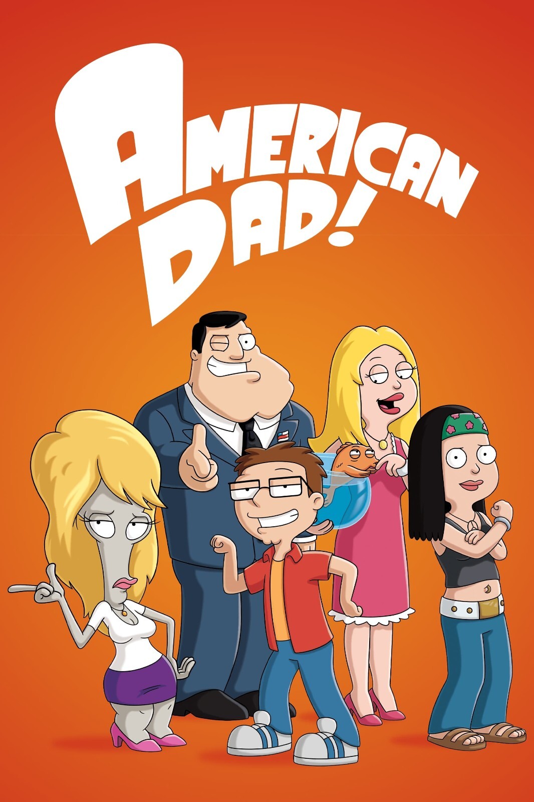 American Dad Poster | Smith Family | Cartoon Illustration on Orange Background - Movies & TV Poster