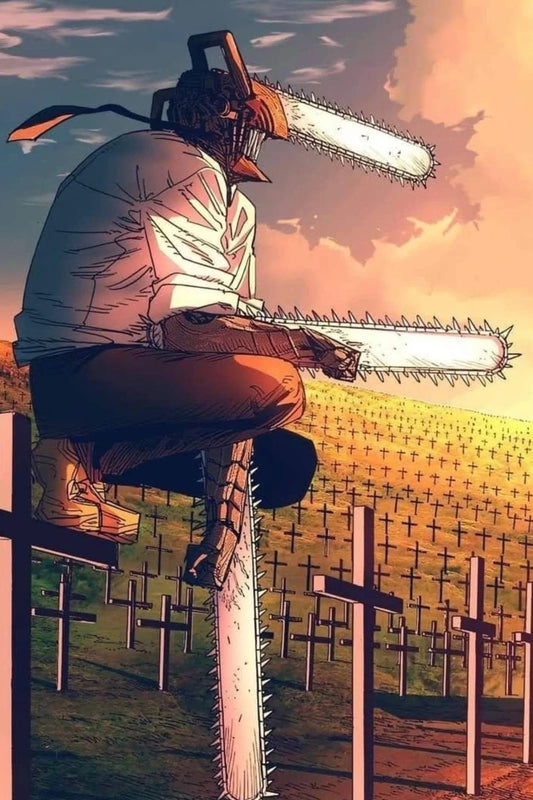 Chainsaw Man Anime Poster | Graveyard Sunset Illustration - Anime Poster