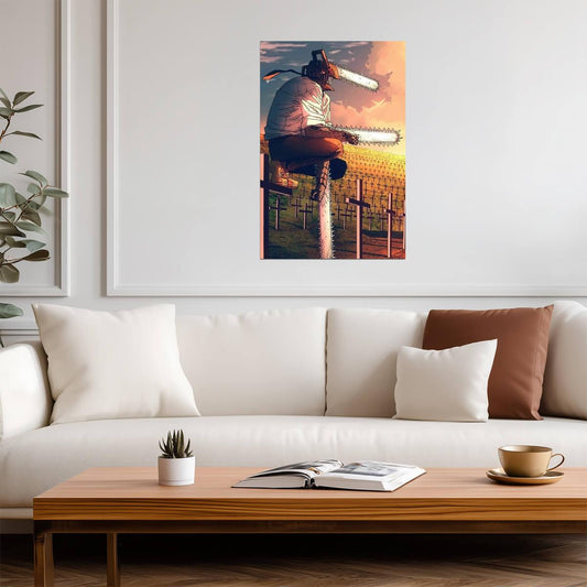 Chainsaw Man Anime Poster | Graveyard Sunset Illustration - Anime Poster