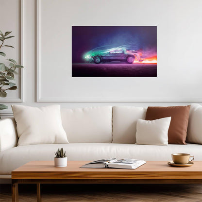 Back to the Future Movie Poster | Neon DeLorean Driving through Time - Movies & TV Poster
