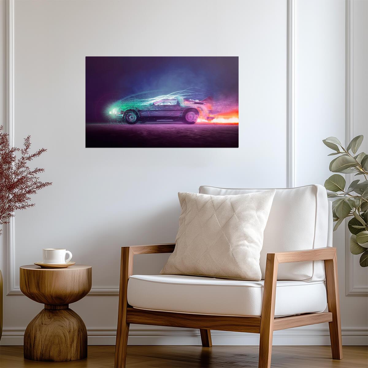 Back to the Future Movie Poster | Neon DeLorean Driving through Time - Movies & TV Poster