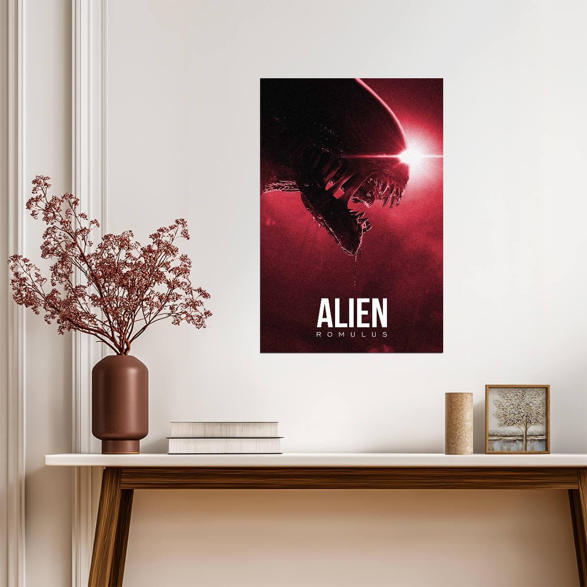 Alien Romulus Horror Movie Poster | Xenomorph Profile in Red Light - Movies & TV Poster