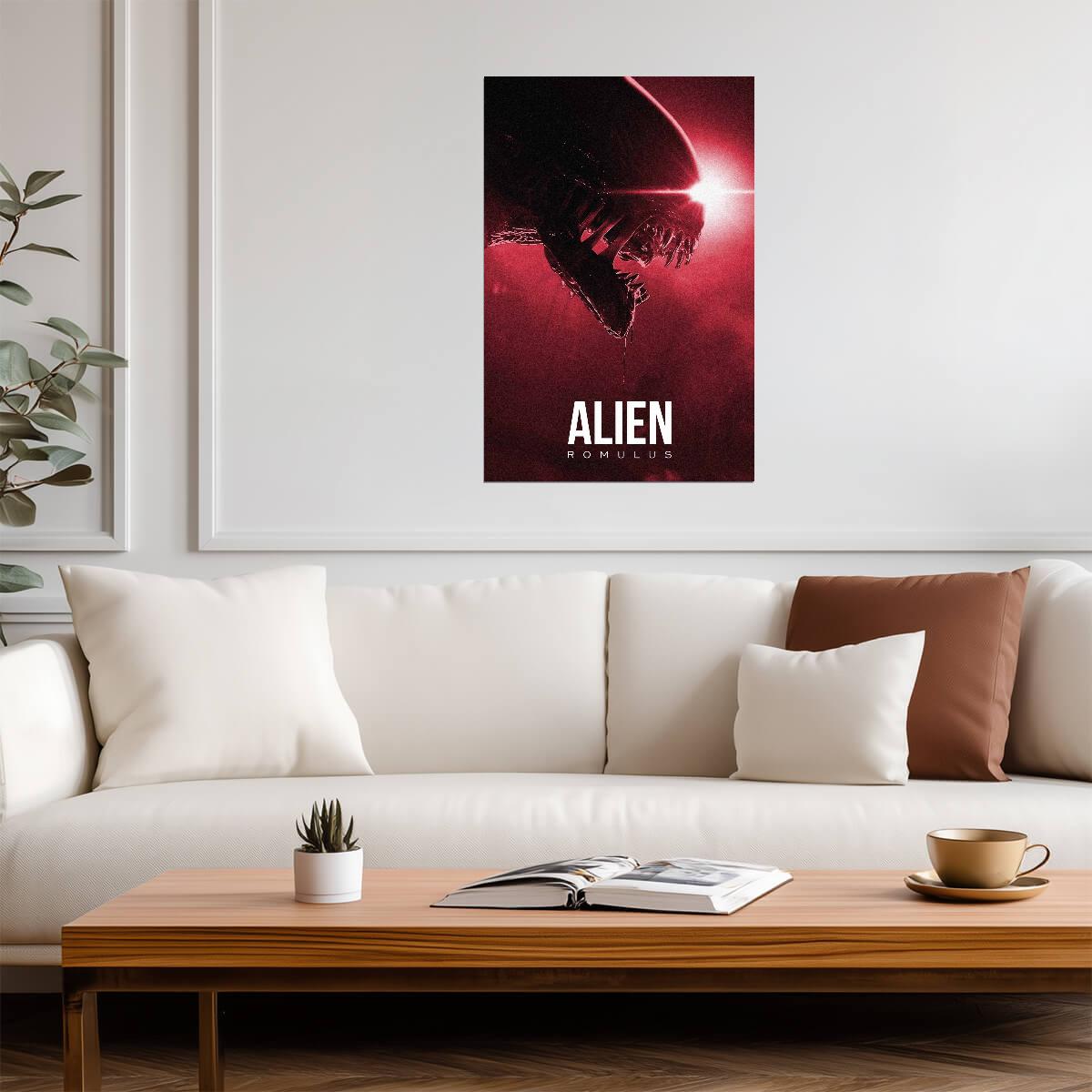 Alien Romulus Horror Movie Poster | Xenomorph Profile in Red Light - Movies & TV Poster
