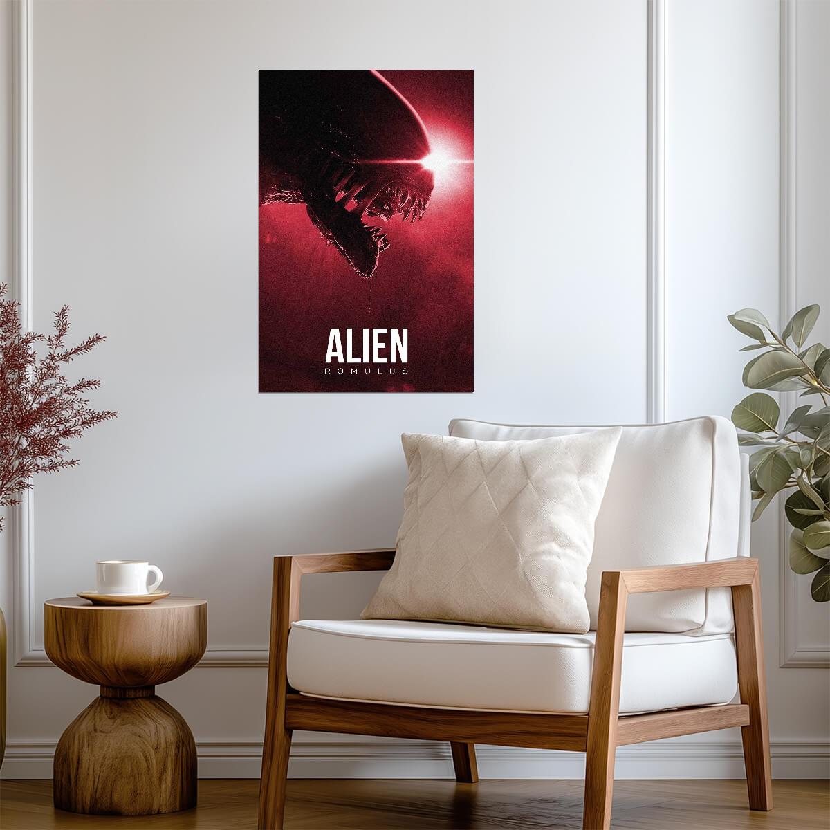 Alien Romulus Horror Movie Poster | Xenomorph Profile in Red Light - Movies & TV Poster