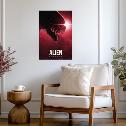 Alien Romulus Horror Movie Poster | Xenomorph Profile in Red Light - Movies & TV Poster