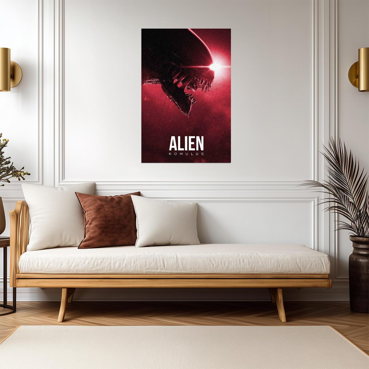 Alien Romulus Horror Movie Poster | Xenomorph Profile in Red Light - Movies & TV Poster