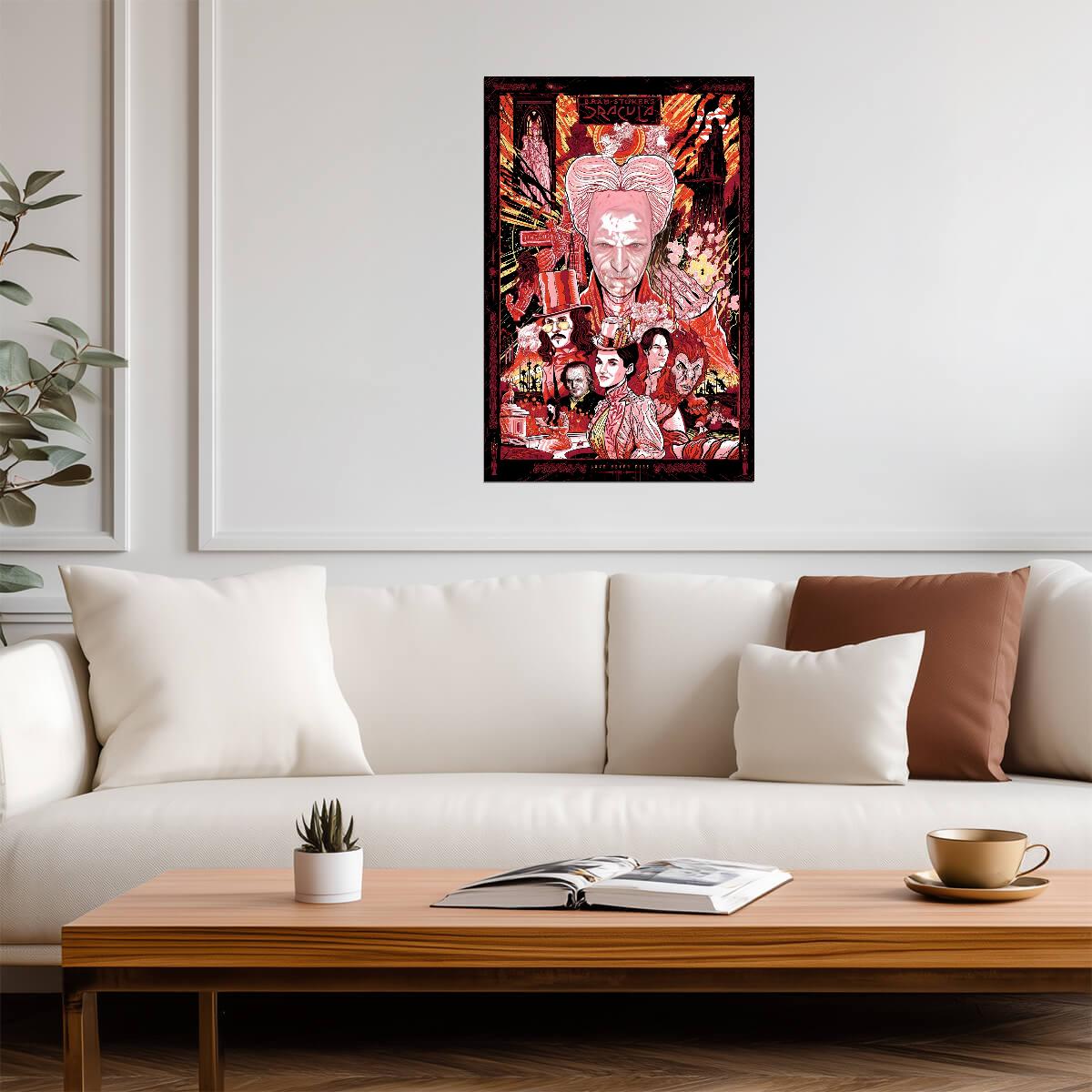 Bram Stoker's Dracula 1992 Movie Poster | Red and Black Cast Illustration - Movies & TV Poster