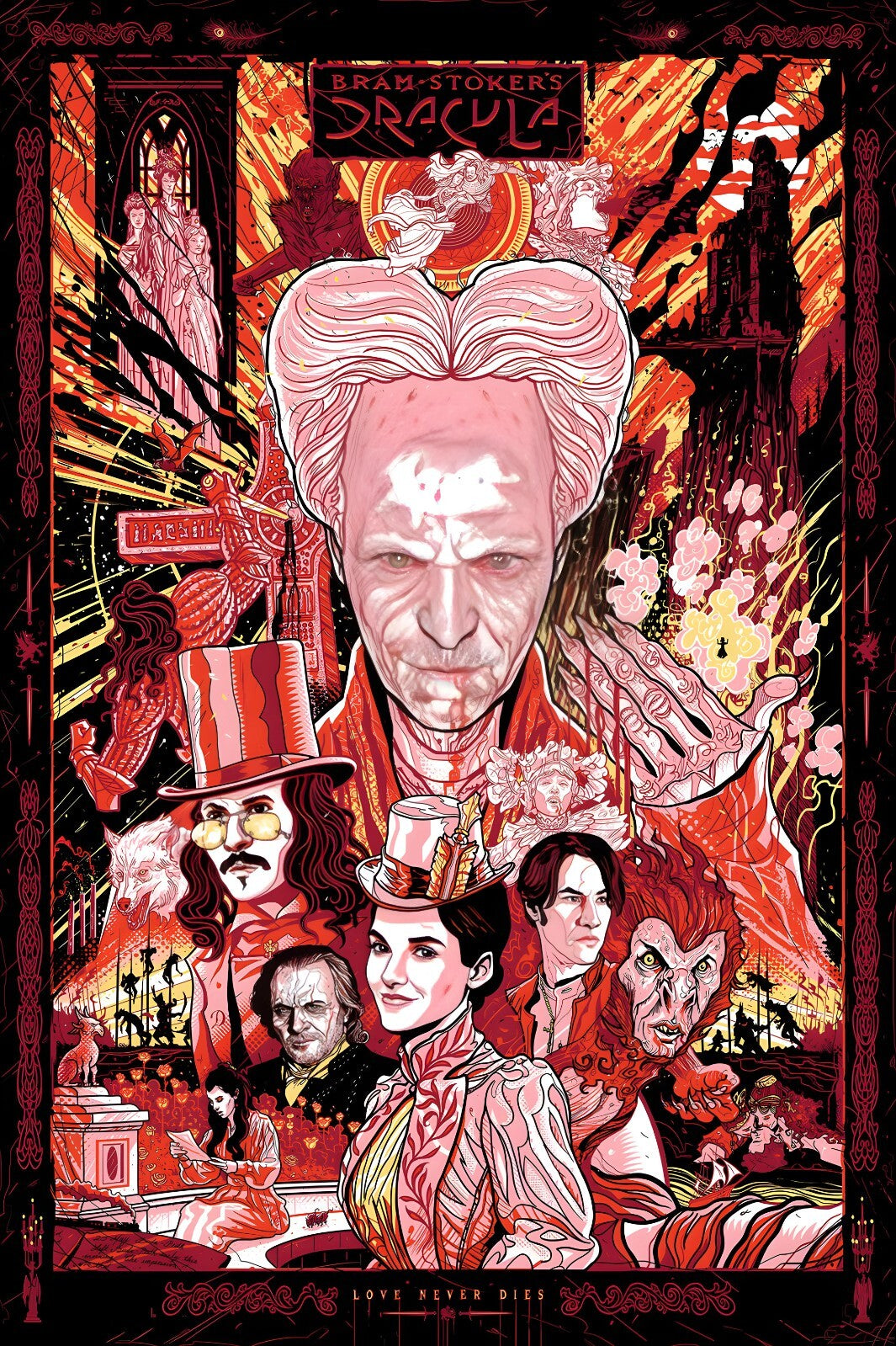 Bram Stoker's Dracula 1992 Movie Poster | Red and Black Cast Illustration - Movies & TV Poster