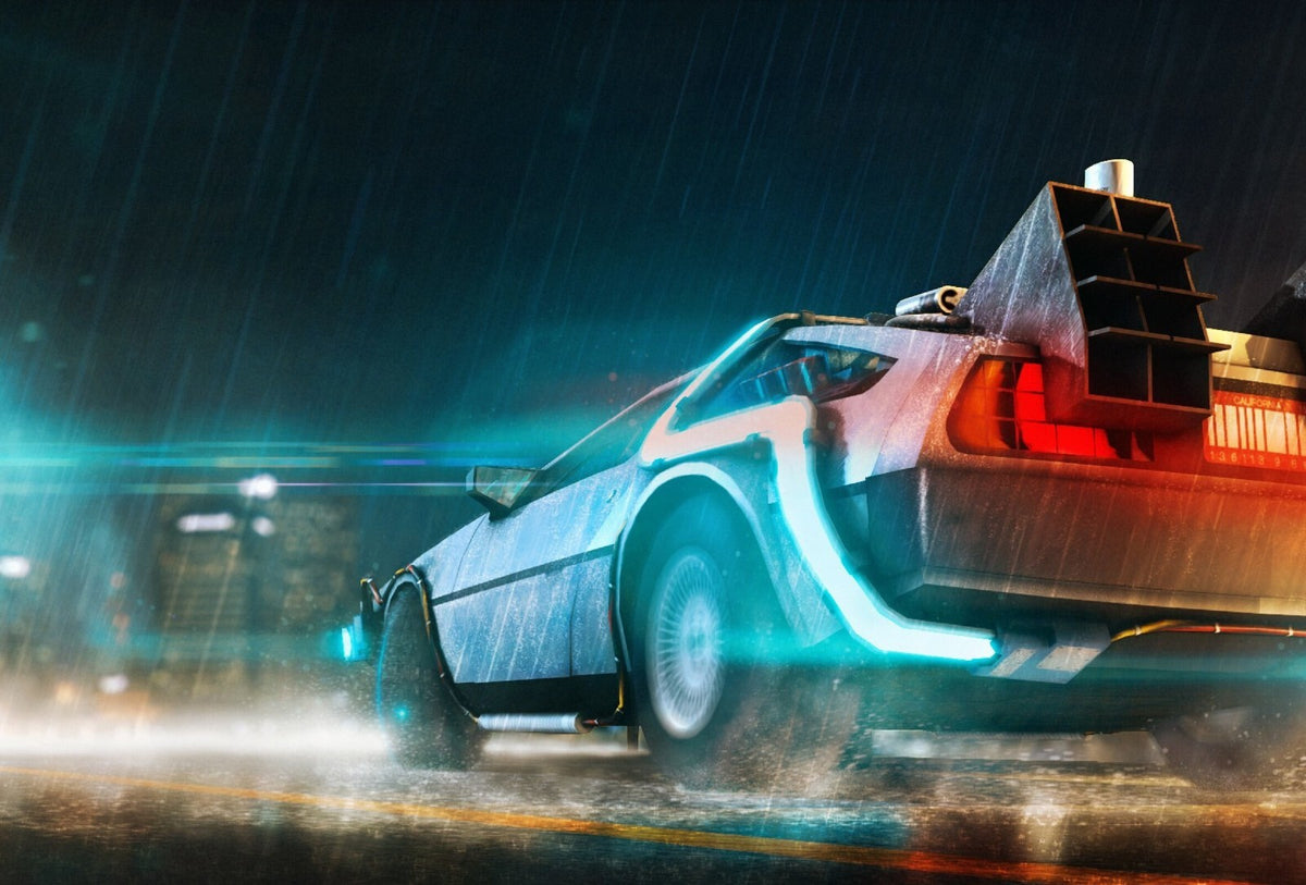 Back to the Future Movie Poster | DeLorean Tail Lights in the Rain - Movies & TV Poster