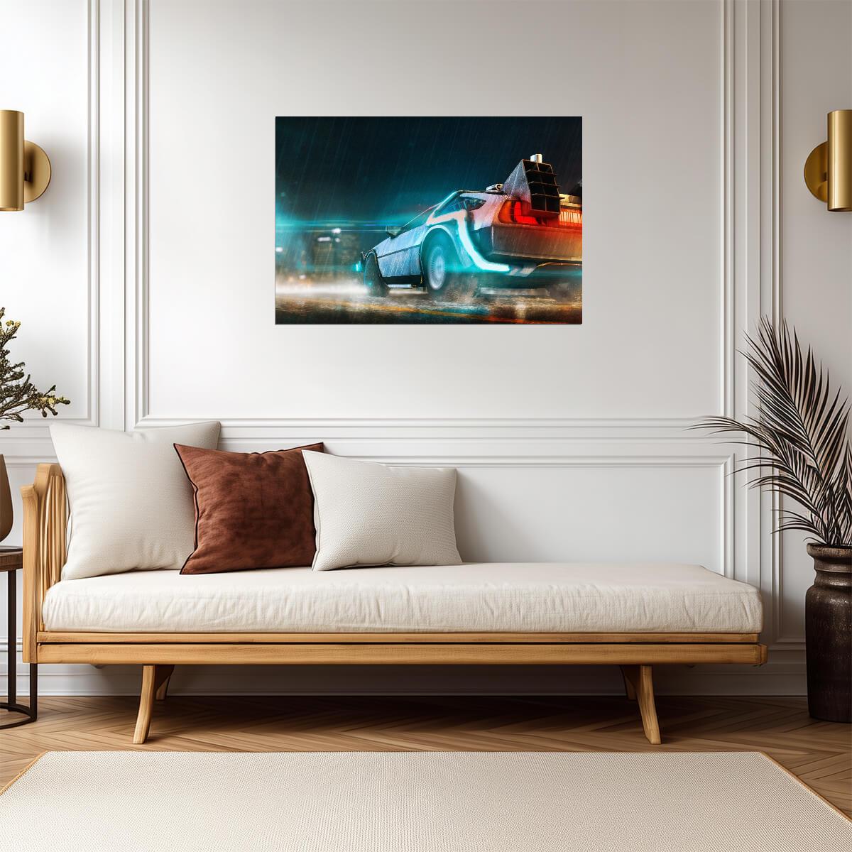 Back to the Future Movie Poster | DeLorean Tail Lights in the Rain - Movies & TV Poster