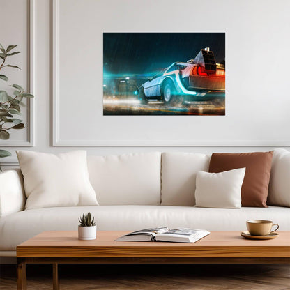 Back to the Future Movie Poster | DeLorean Tail Lights in the Rain - Movies & TV Poster