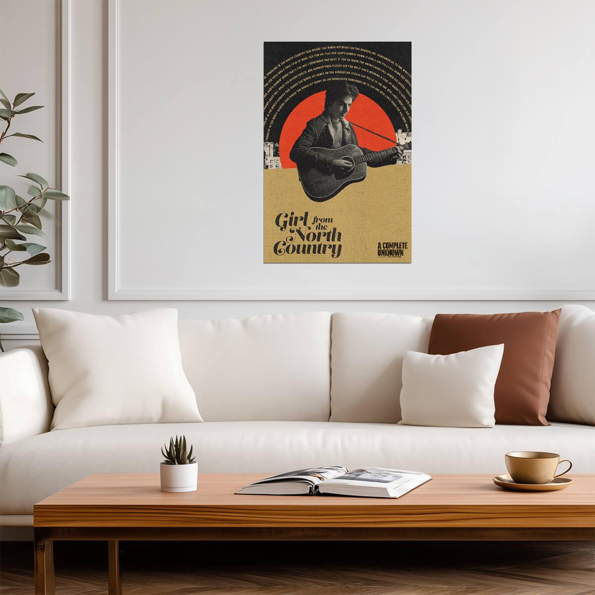 A Complete Unknown Poster | Bob Dylan with Guitar | Girl from the North Country Art - Movies & TV Poster
