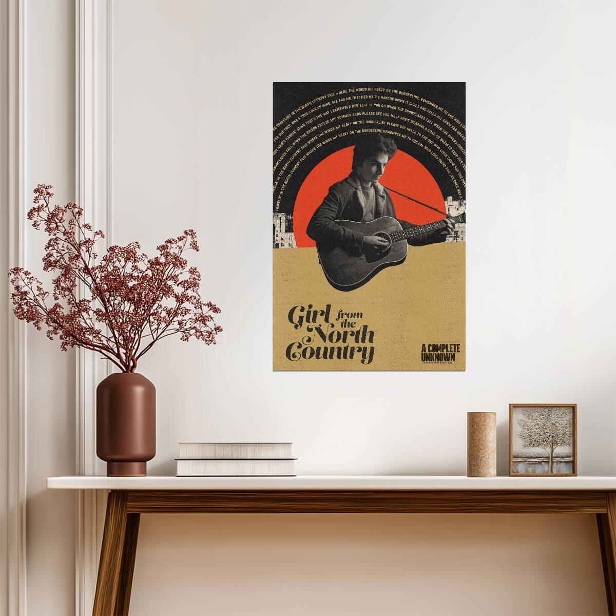 A Complete Unknown Poster | Bob Dylan with Guitar | Girl from the North Country Art - Movies & TV Poster