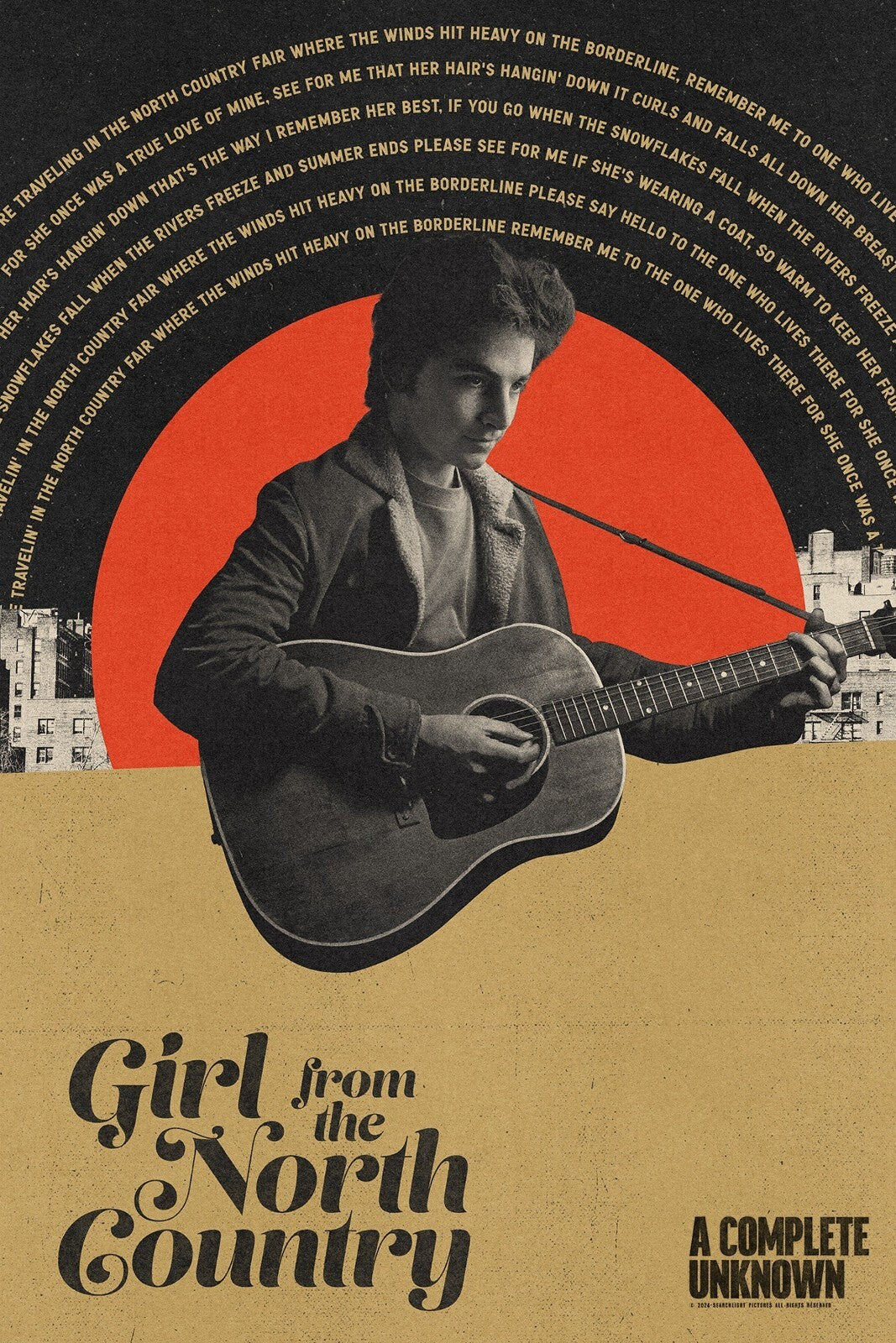 A Complete Unknown Poster | Bob Dylan with Guitar | Girl from the North Country Art - Movies & TV Poster