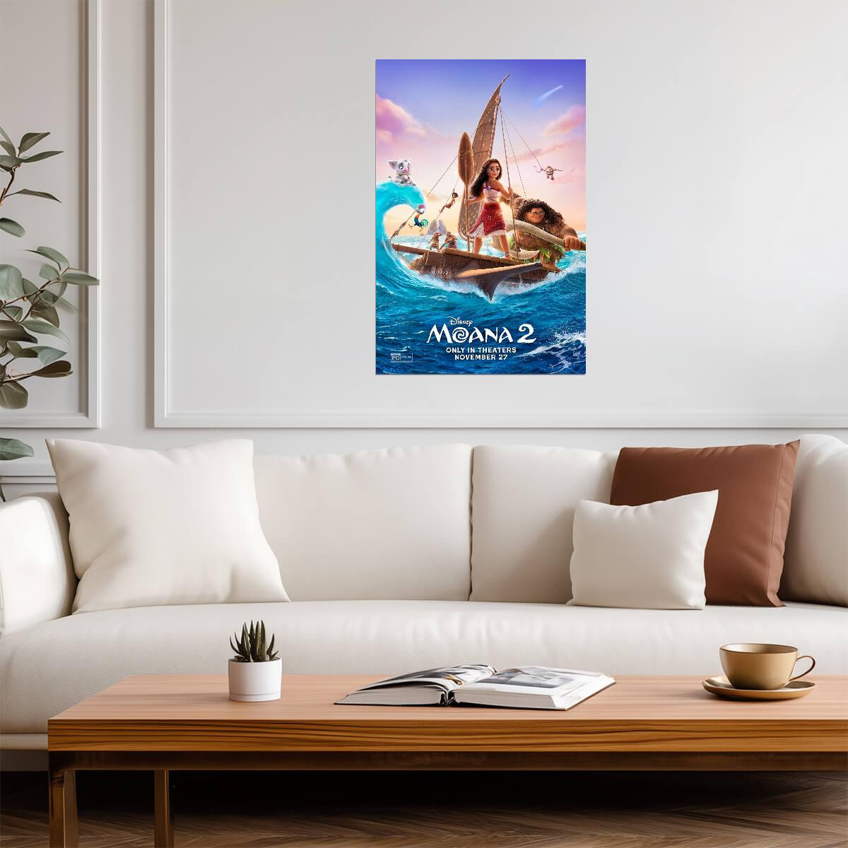 Moana 2 Movie Poster | Moana and Maui Aboard the Canoe - Movies & TV Poster