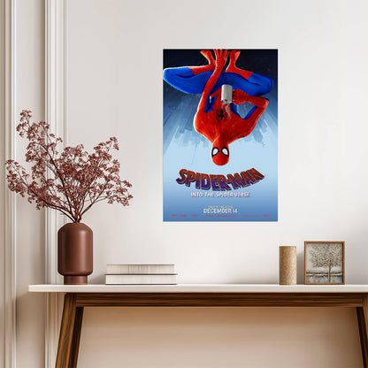 Spider-Man Into the Spider-Verse Movie Poster | Peter Parker Hanging Upside Down - Movies & TV Poster