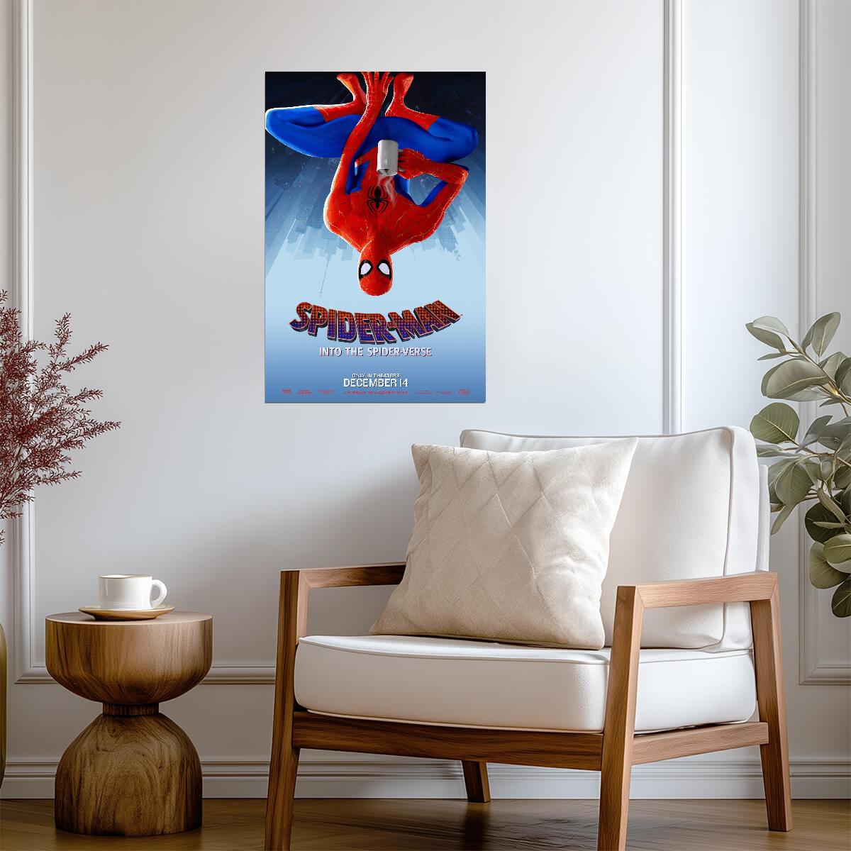 Spider-Man Into the Spider-Verse Movie Poster | Peter Parker Hanging Upside Down - Movies & TV Poster