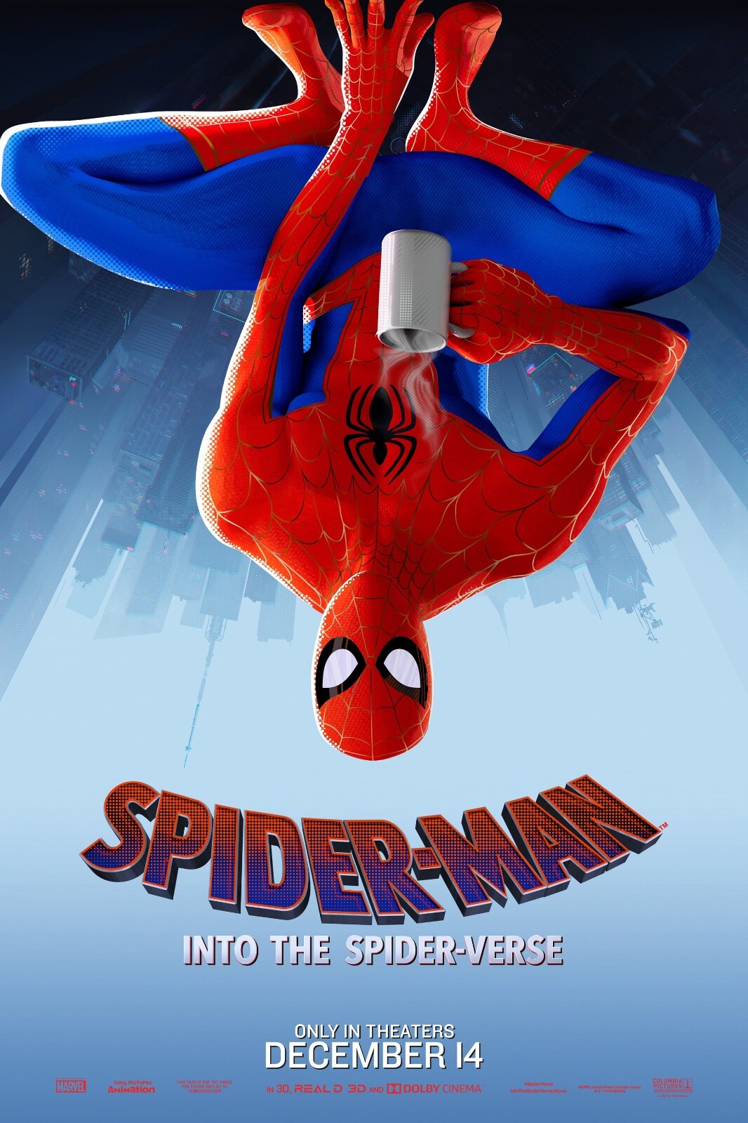 Spider-Man Into the Spider-Verse Movie Poster | Peter Parker Hanging Upside Down - Movies & TV Poster