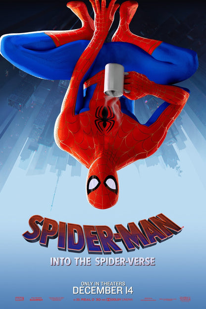 Spider-Man Into the Spider-Verse Movie Poster | Peter Parker Hanging Upside Down - Movies & TV Poster