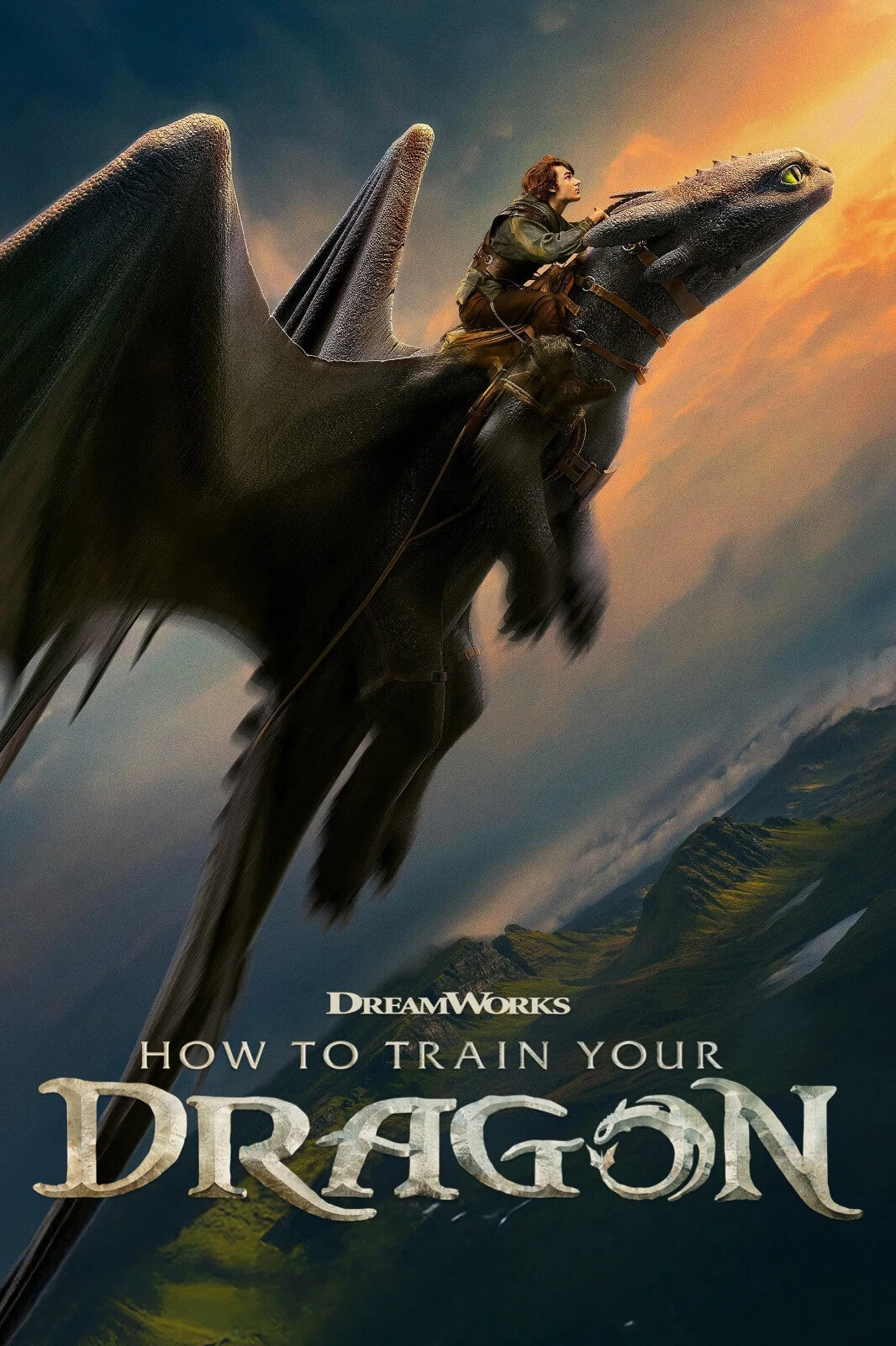 How to Train Your Dragon 2025 Movie Poster | Hiccup Riding Toothless at Sunset - Movies & TV Poster