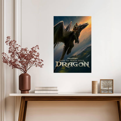 How to Train Your Dragon 2025 Movie Poster | Hiccup Riding Toothless at Sunset - Movies & TV Poster