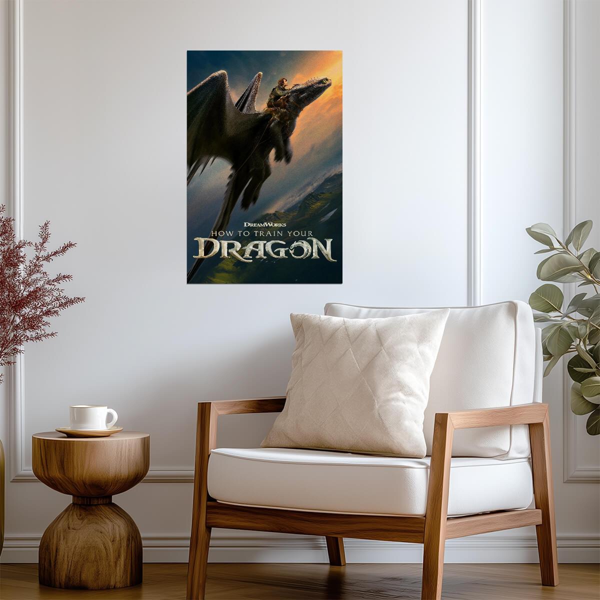 How to Train Your Dragon 2025 Movie Poster | Hiccup Riding Toothless at Sunset - Movies & TV Poster
