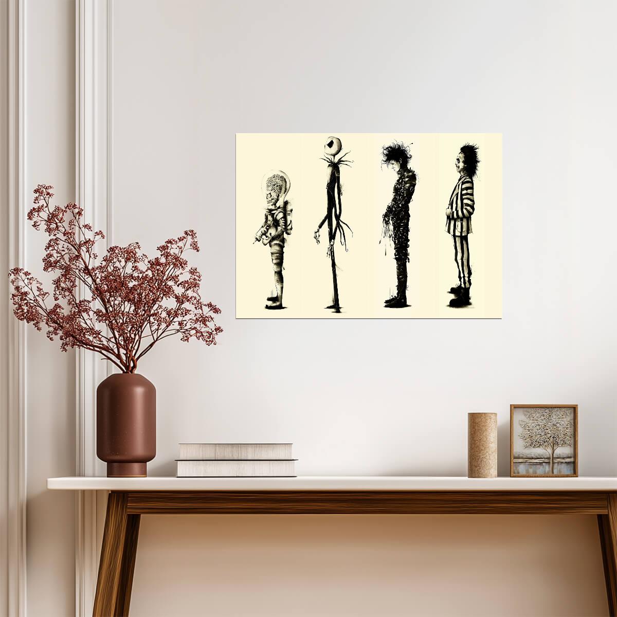 Edward Scissorhands Poster | Jack Skellington and Beetlejuice Group Illustration - Graphic & Art Poster