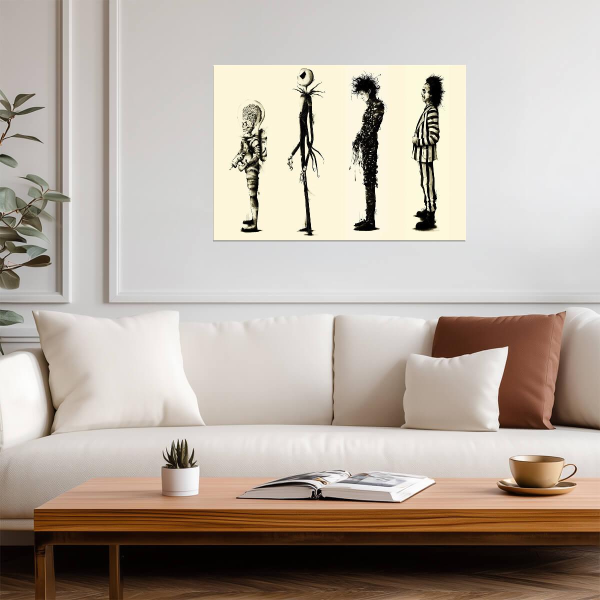 Edward Scissorhands Poster | Jack Skellington and Beetlejuice Group Illustration - Graphic & Art Poster
