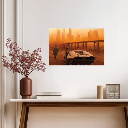 Blade Runner 2049 Movie Poster | Lone Figure and Spinner in Orange Haze - Movies & TV Poster