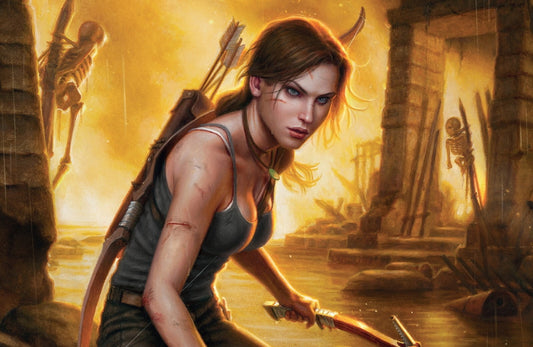 Tomb Raider Poster | Lara Croft with a Bow in a Golden Temple - Video Games Poster