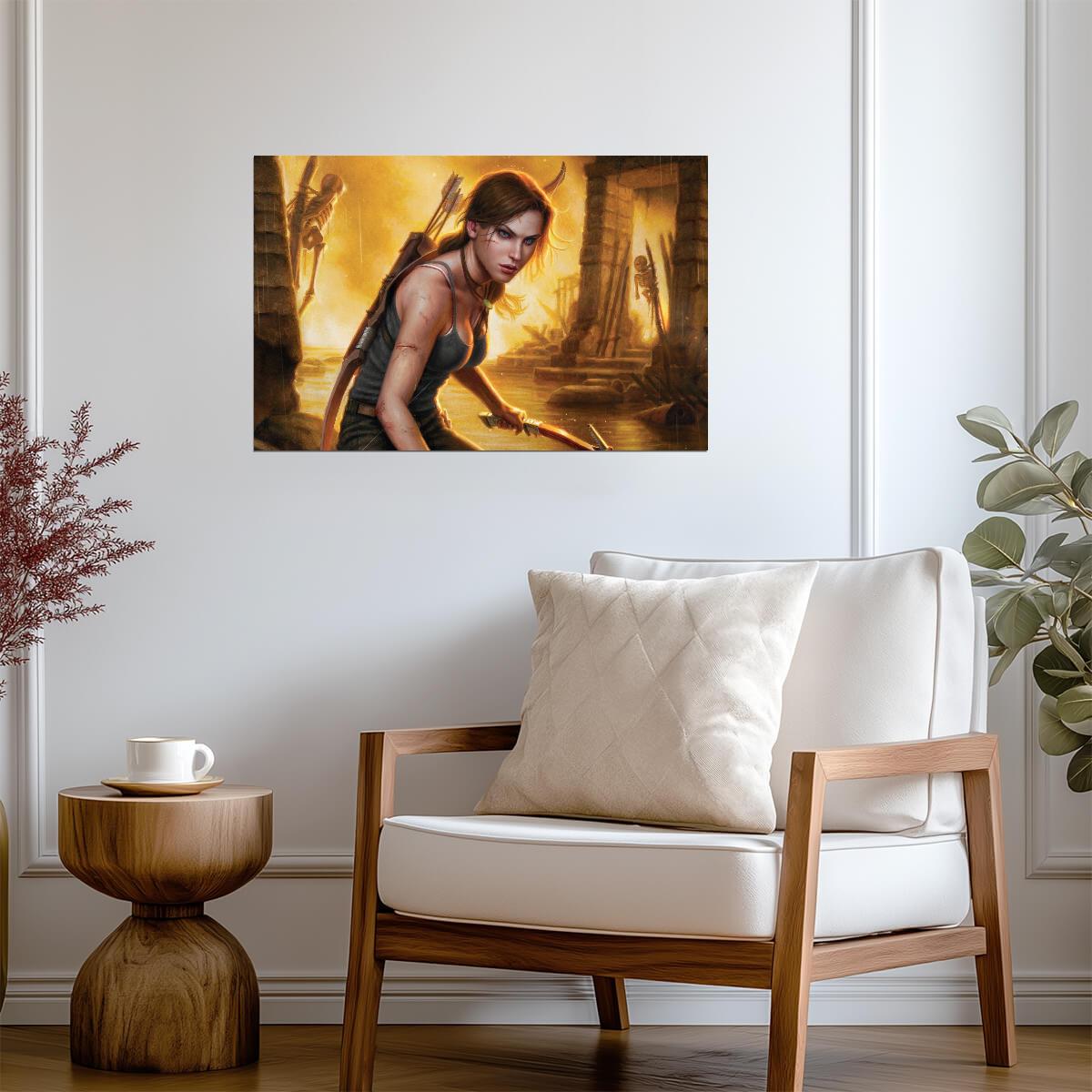 Tomb Raider Poster | Lara Croft with a Bow in a Golden Temple - Video Games Poster