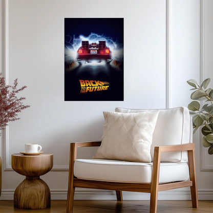 Back to the Future Movie Poster | DeLorean Rear View and Lightning - Movies & TV Poster