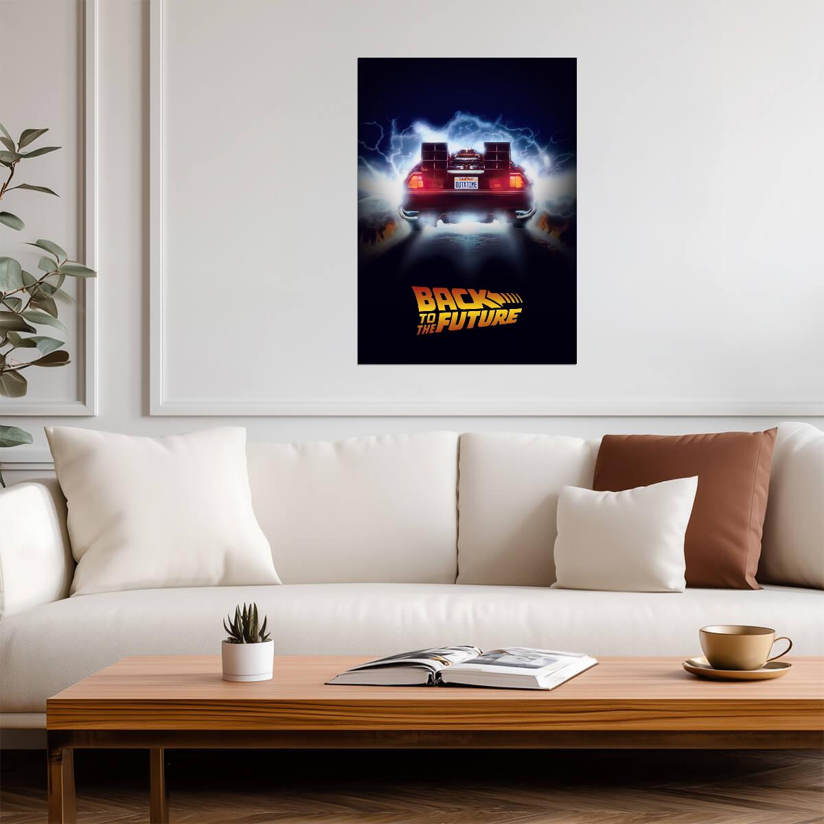Back to the Future Movie Poster | DeLorean Rear View and Lightning - Movies & TV Poster
