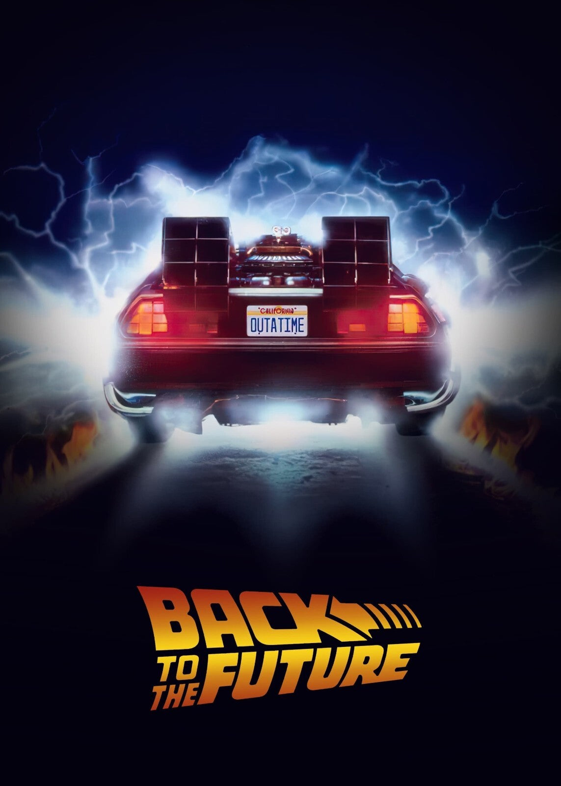 Back to the Future Movie Poster | DeLorean Rear View and Lightning - Movies & TV Poster