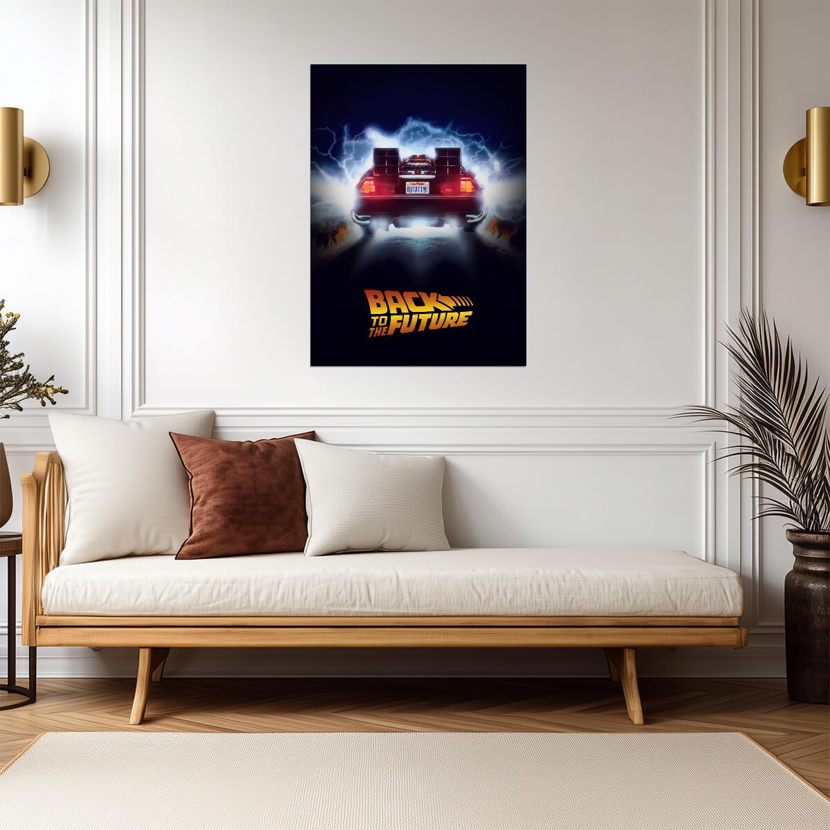 Back to the Future Movie Poster | DeLorean Rear View and Lightning - Movies & TV Poster