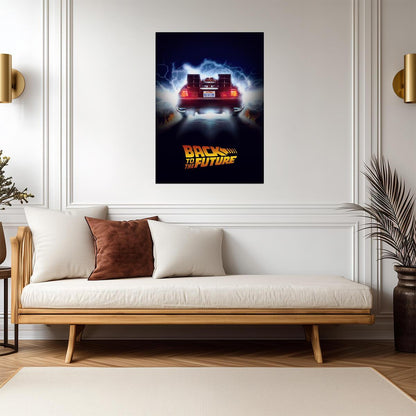 Back to the Future Movie Poster | DeLorean Rear View and Lightning - Movies & TV Poster