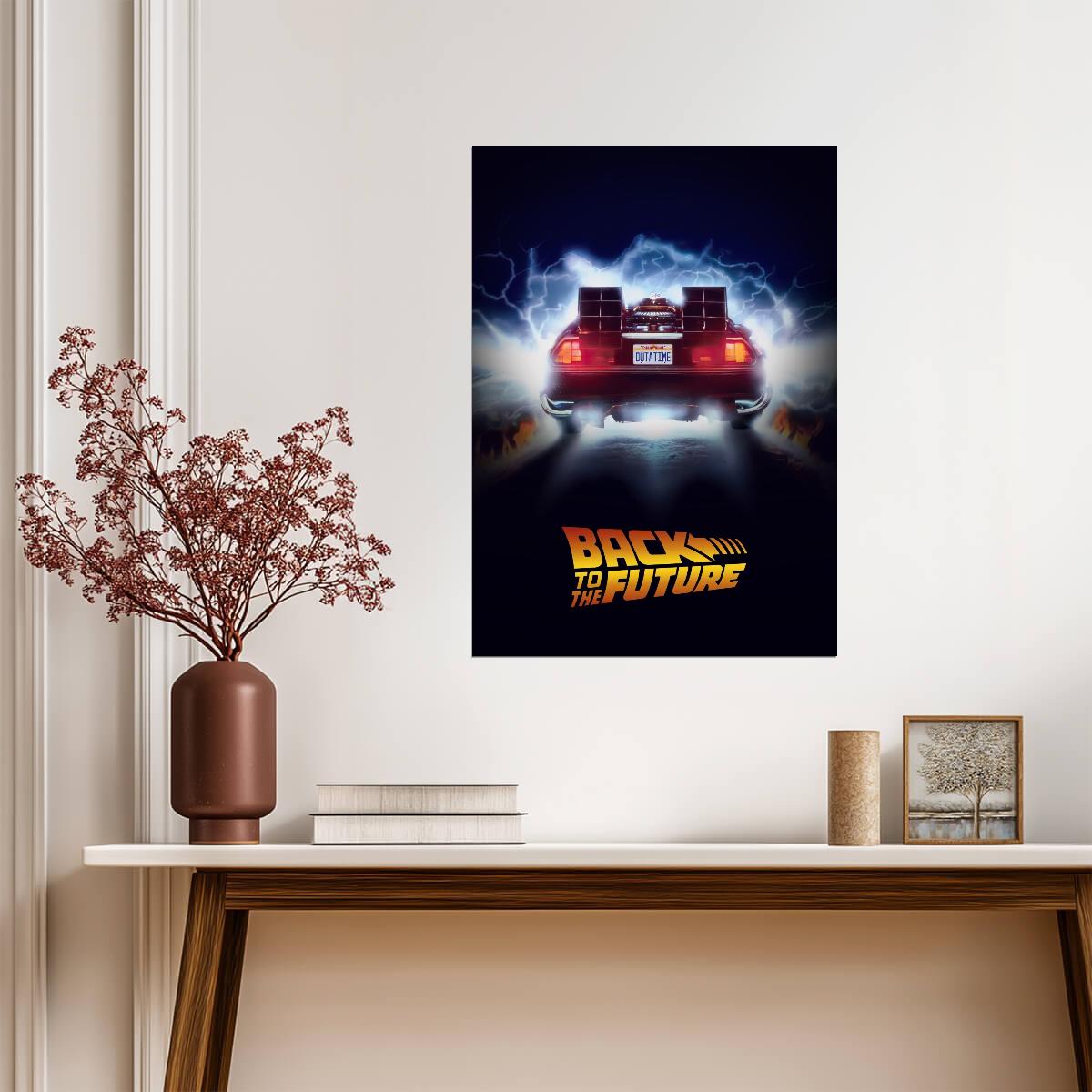 Back to the Future Movie Poster | DeLorean Rear View and Lightning - Movies & TV Poster