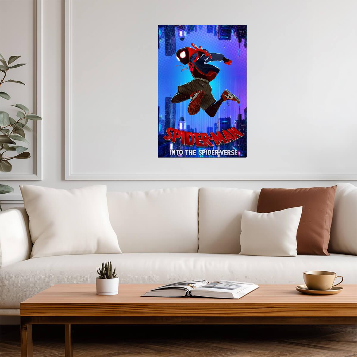 Spider-Man Into the Spider-Verse Movie Poster | Miles on a Blue City Graphic - Movies & TV Poster