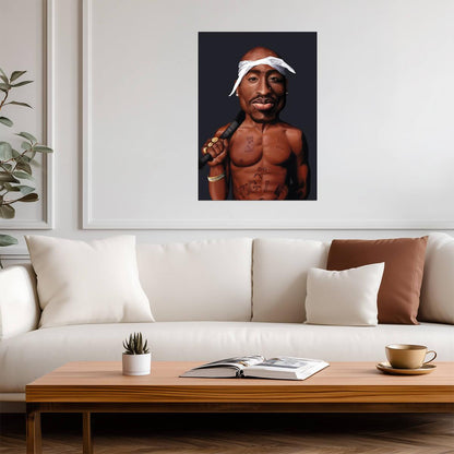 Tupac Shakur Illustrated Poster | Thug Life Tattoo Portrait - Music Poster