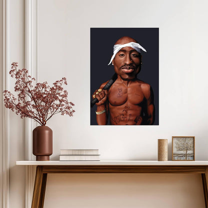 Tupac Shakur Illustrated Poster | Thug Life Tattoo Portrait - Music Poster