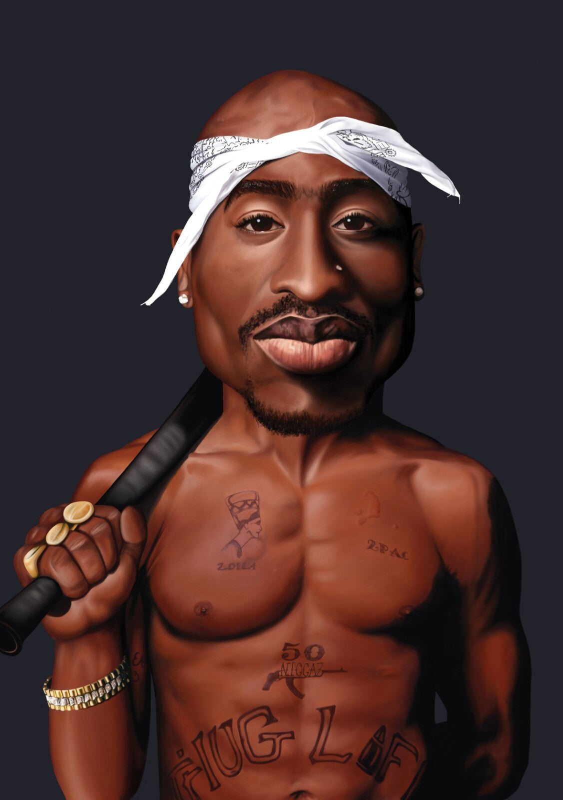 Tupac Shakur Illustrated Poster | Thug Life Tattoo Portrait - Music Poster