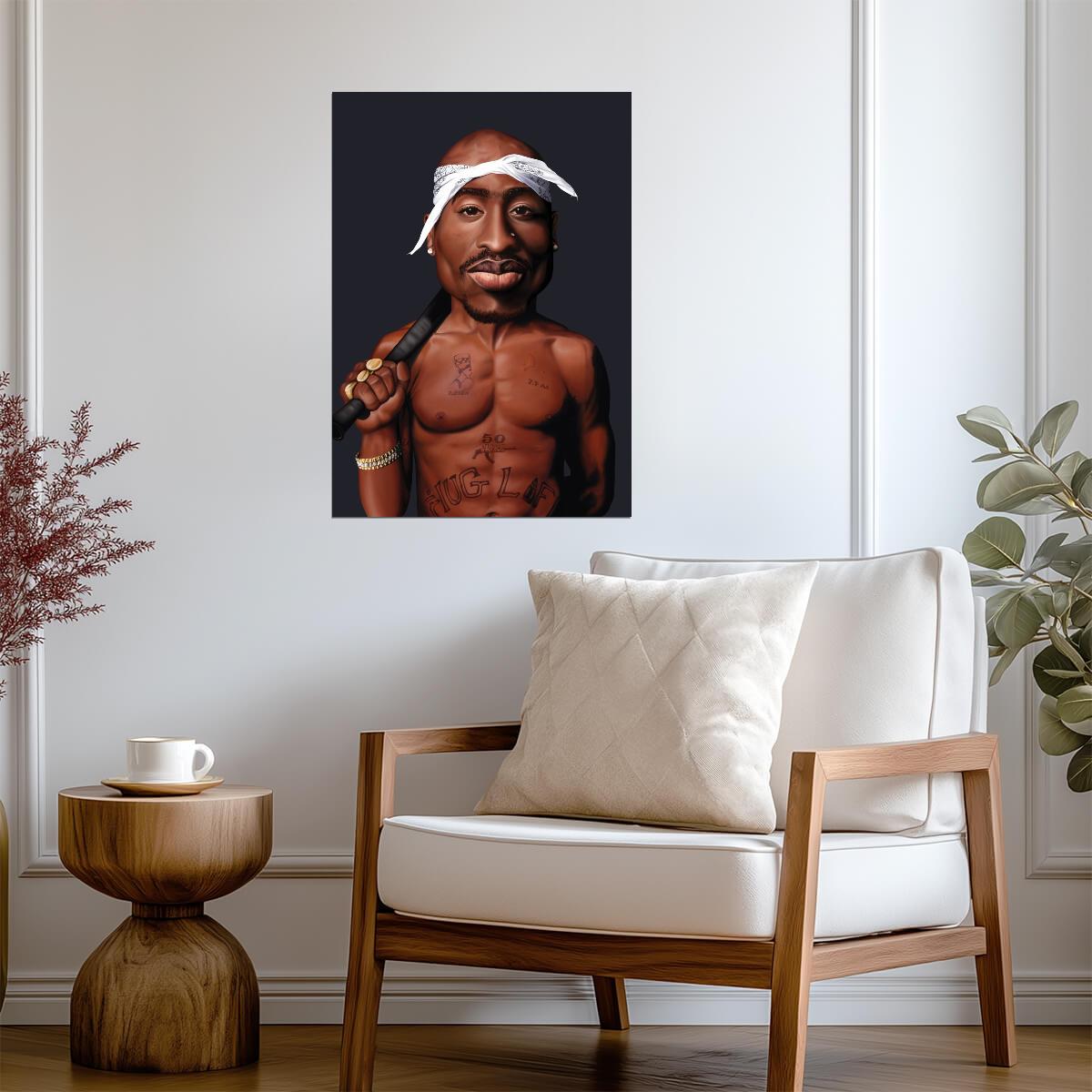 Tupac Shakur Illustrated Poster | Thug Life Tattoo Portrait - Music Poster